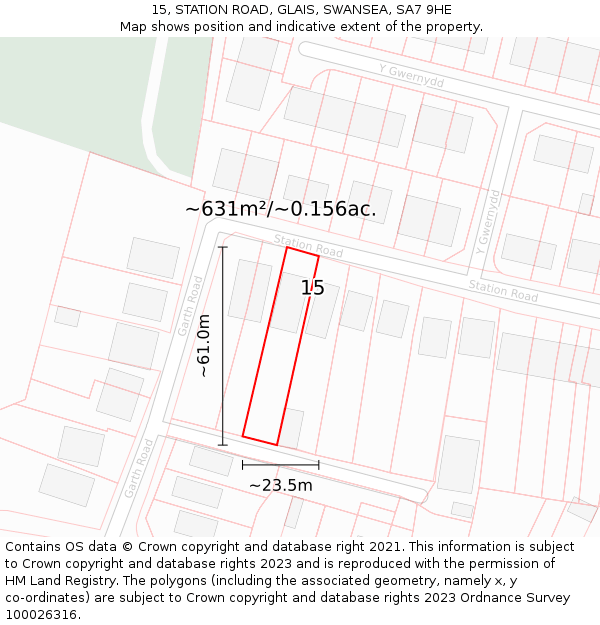 15, STATION ROAD, GLAIS, SWANSEA, SA7 9HE: Plot and title map