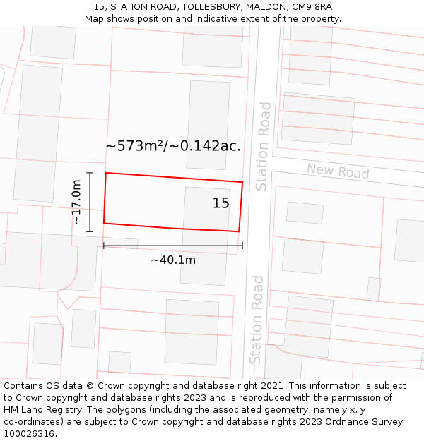 15, STATION ROAD, TOLLESBURY, MALDON, CM9 8RA: Plot and title map