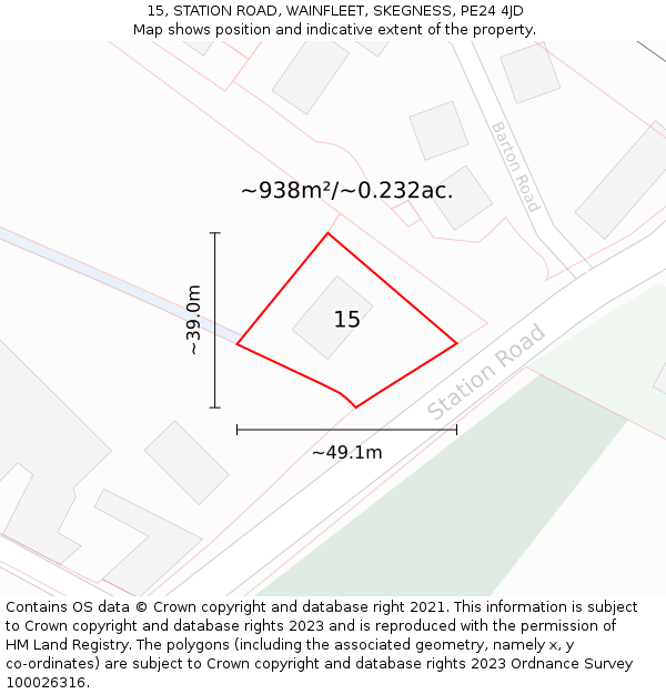 15, STATION ROAD, WAINFLEET, SKEGNESS, PE24 4JD: Plot and title map