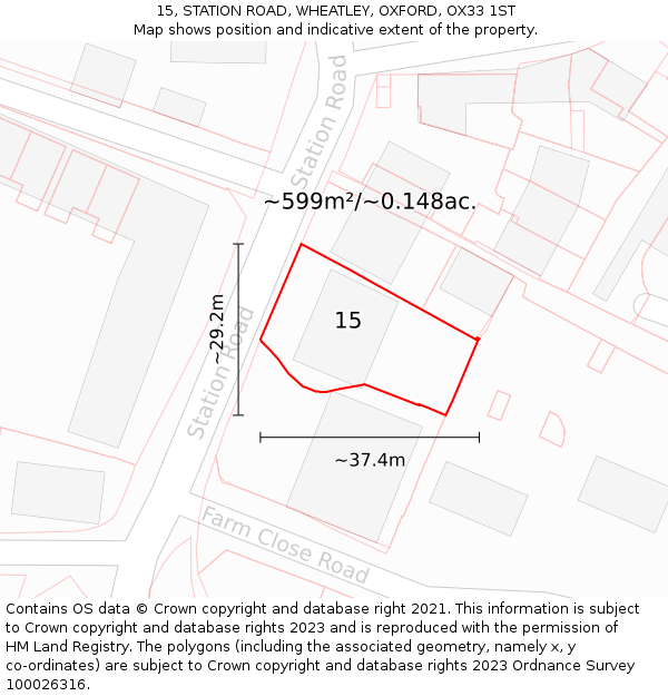 15, STATION ROAD, WHEATLEY, OXFORD, OX33 1ST: Plot and title map