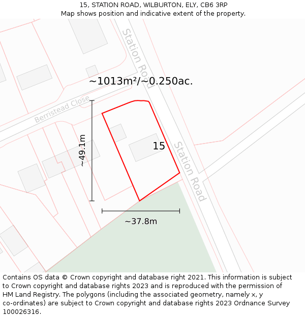 15, STATION ROAD, WILBURTON, ELY, CB6 3RP: Plot and title map