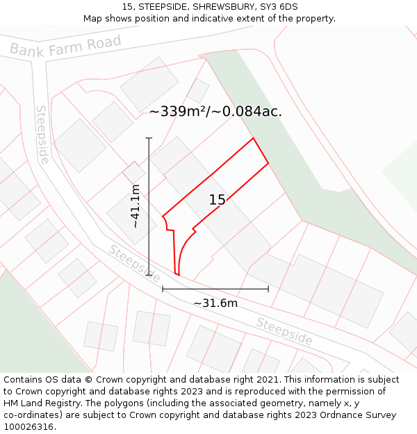 15, STEEPSIDE, SHREWSBURY, SY3 6DS: Plot and title map