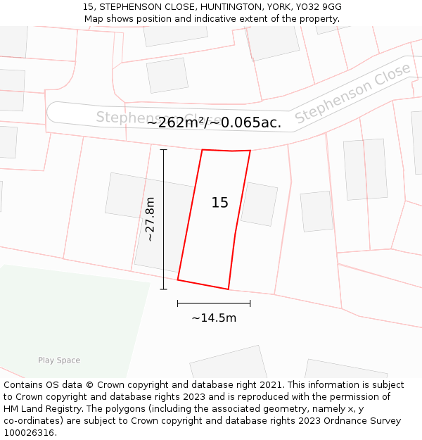 15, STEPHENSON CLOSE, HUNTINGTON, YORK, YO32 9GG: Plot and title map