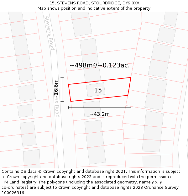 15, STEVENS ROAD, STOURBRIDGE, DY9 0XA: Plot and title map