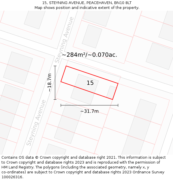 15, STEYNING AVENUE, PEACEHAVEN, BN10 8LT: Plot and title map