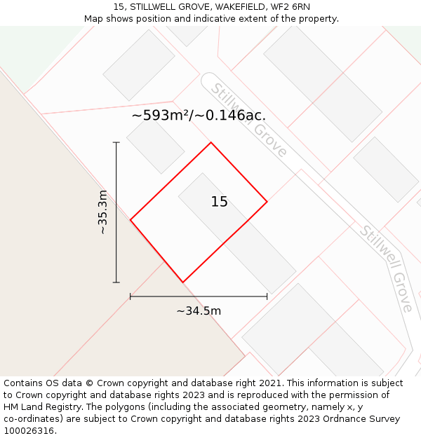 15, STILLWELL GROVE, WAKEFIELD, WF2 6RN: Plot and title map