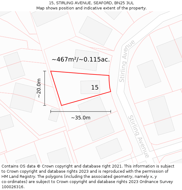 15, STIRLING AVENUE, SEAFORD, BN25 3UL: Plot and title map