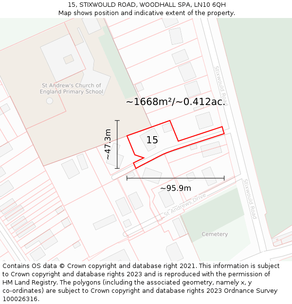 15, STIXWOULD ROAD, WOODHALL SPA, LN10 6QH: Plot and title map