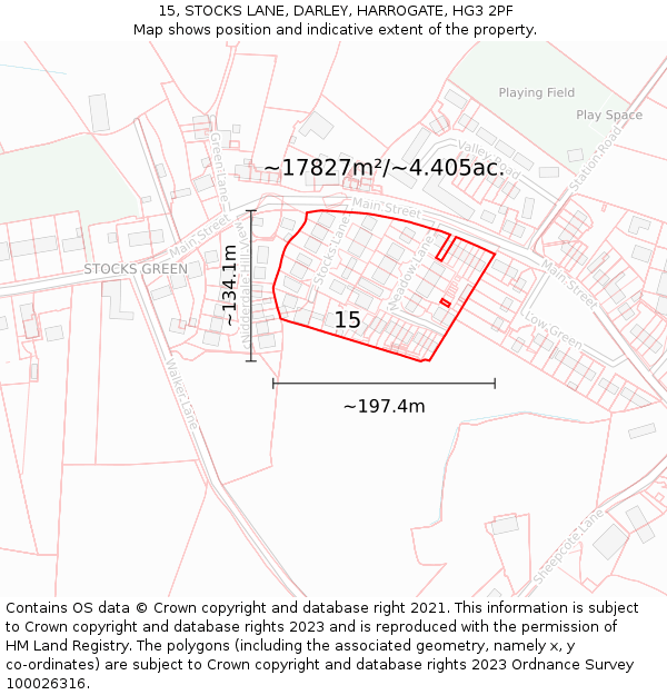 15, STOCKS LANE, DARLEY, HARROGATE, HG3 2PF: Plot and title map