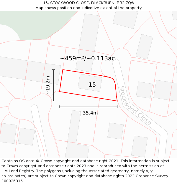 15, STOCKWOOD CLOSE, BLACKBURN, BB2 7QW: Plot and title map