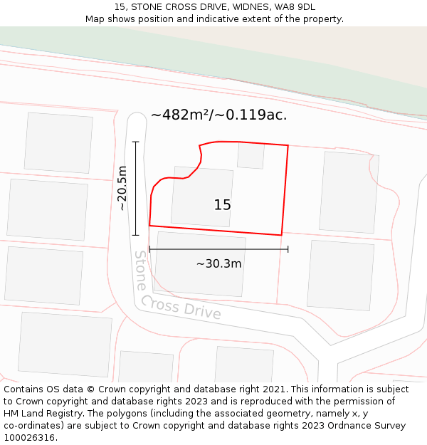 15, STONE CROSS DRIVE, WIDNES, WA8 9DL: Plot and title map