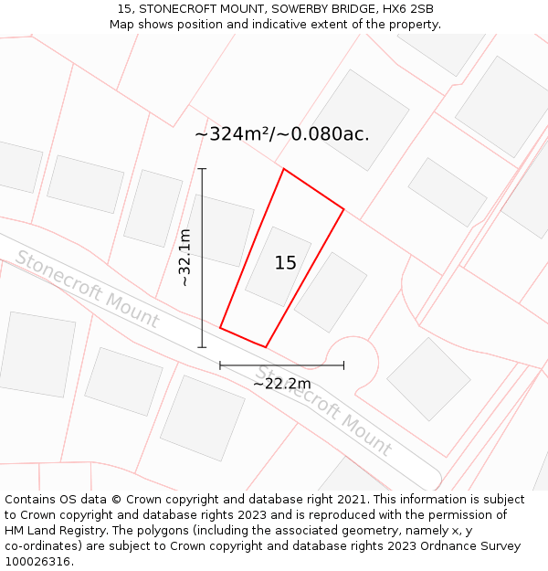 15, STONECROFT MOUNT, SOWERBY BRIDGE, HX6 2SB: Plot and title map