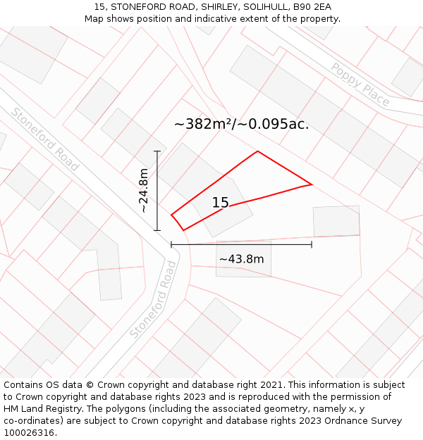 15, STONEFORD ROAD, SHIRLEY, SOLIHULL, B90 2EA: Plot and title map