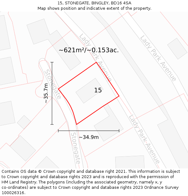 15, STONEGATE, BINGLEY, BD16 4SA: Plot and title map