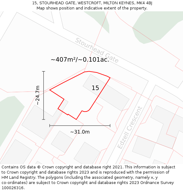 15, STOURHEAD GATE, WESTCROFT, MILTON KEYNES, MK4 4BJ: Plot and title map