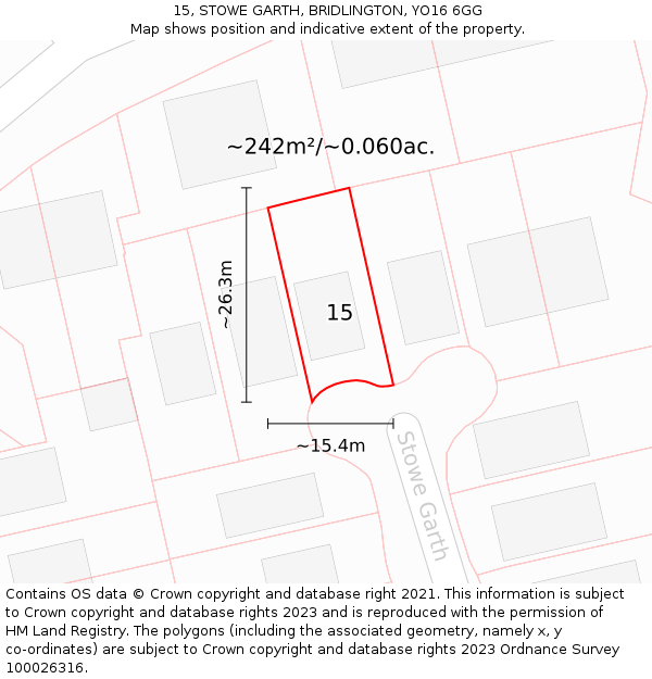 15, STOWE GARTH, BRIDLINGTON, YO16 6GG: Plot and title map