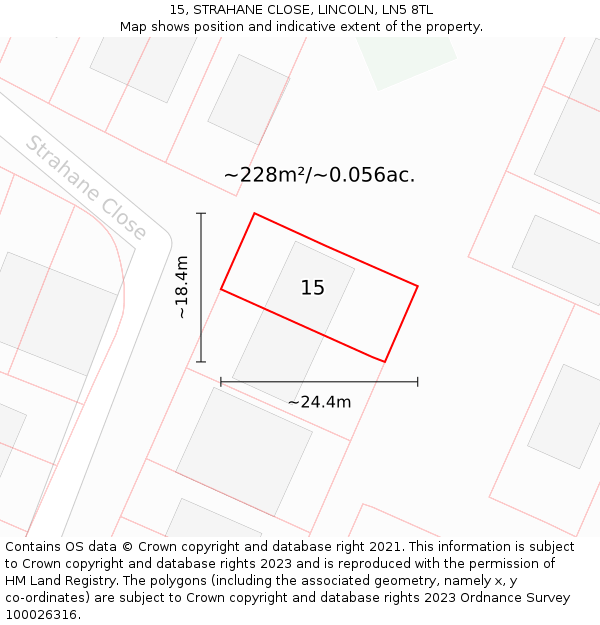 15, STRAHANE CLOSE, LINCOLN, LN5 8TL: Plot and title map