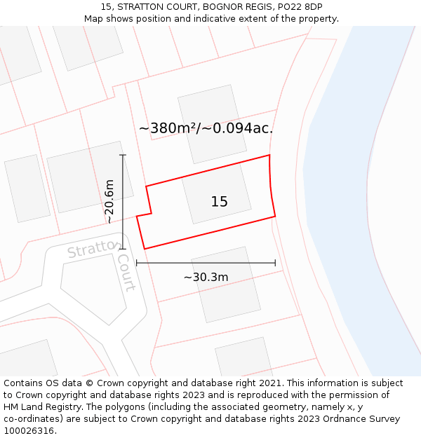 15, STRATTON COURT, BOGNOR REGIS, PO22 8DP: Plot and title map