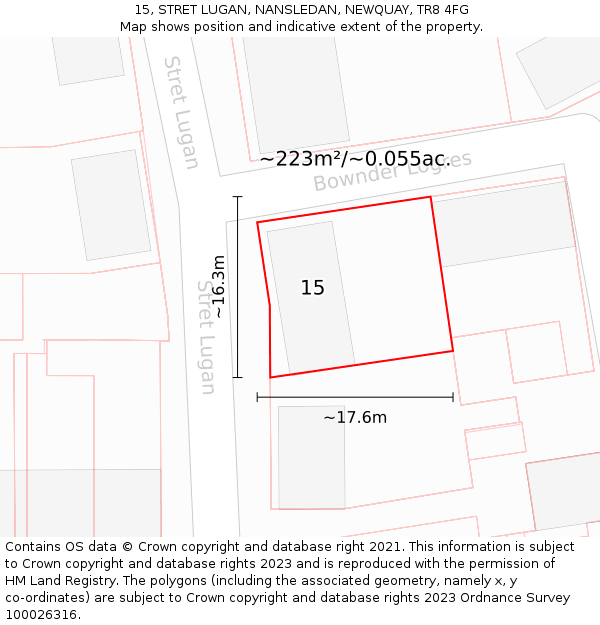 15, STRET LUGAN, NANSLEDAN, NEWQUAY, TR8 4FG: Plot and title map