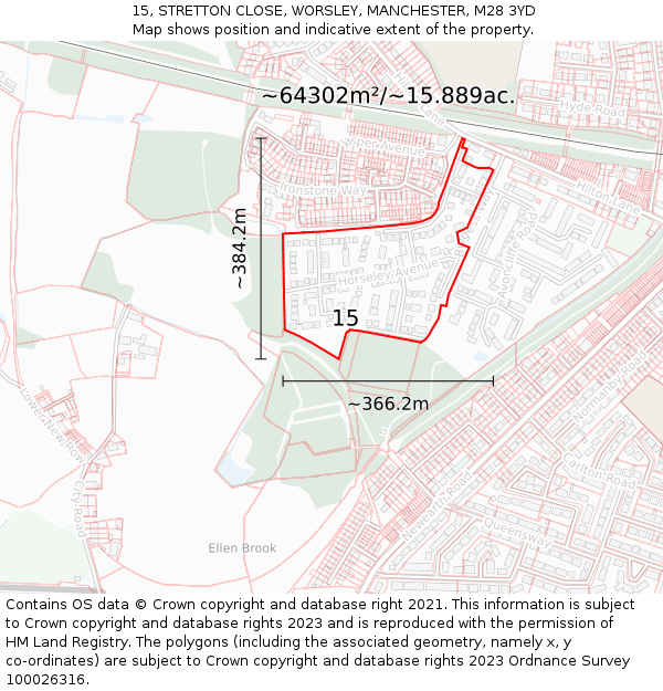 15, STRETTON CLOSE, WORSLEY, MANCHESTER, M28 3YD: Plot and title map