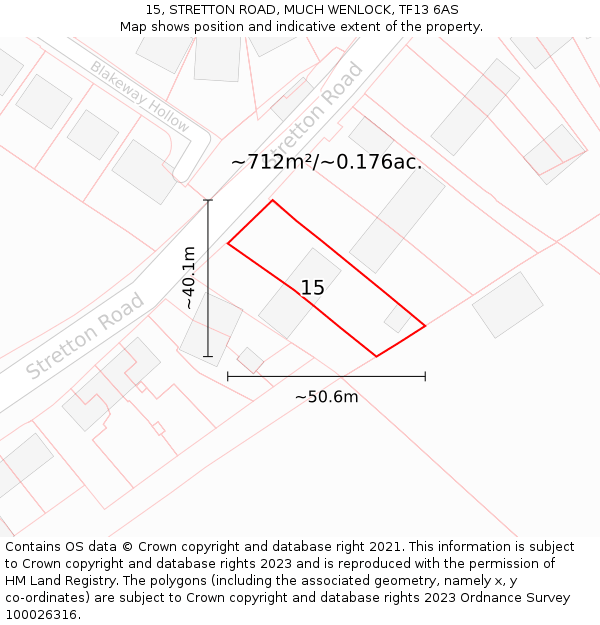 15, STRETTON ROAD, MUCH WENLOCK, TF13 6AS: Plot and title map