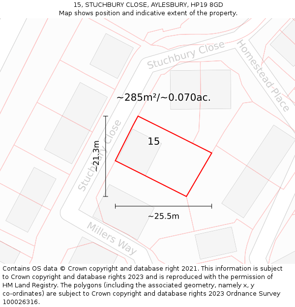 15, STUCHBURY CLOSE, AYLESBURY, HP19 8GD: Plot and title map