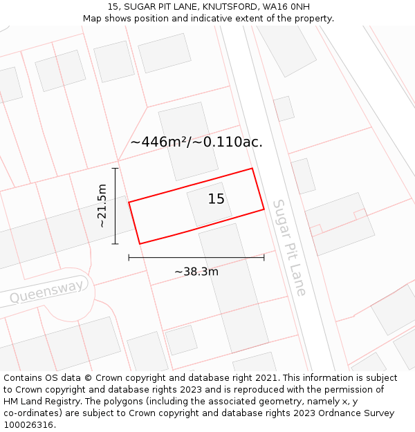 15, SUGAR PIT LANE, KNUTSFORD, WA16 0NH: Plot and title map