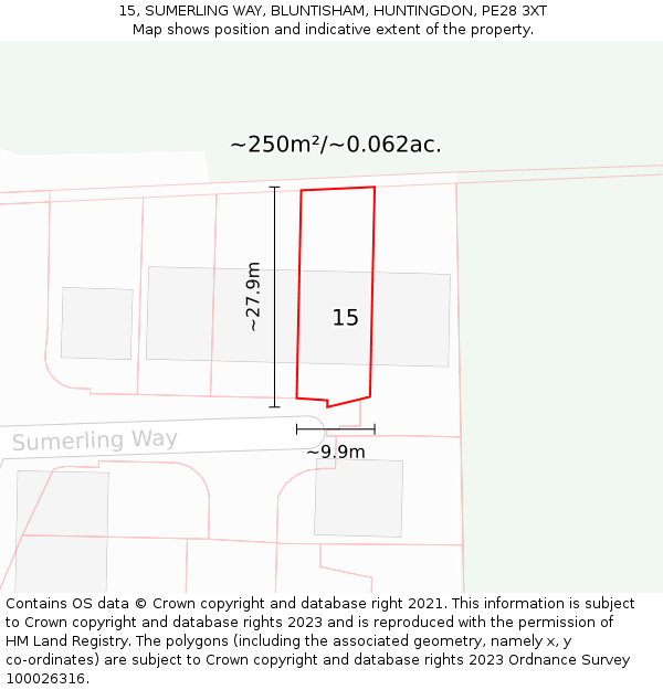 15, SUMERLING WAY, BLUNTISHAM, HUNTINGDON, PE28 3XT: Plot and title map