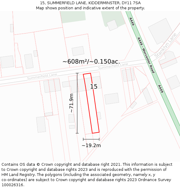 15, SUMMERFIELD LANE, KIDDERMINSTER, DY11 7SA: Plot and title map