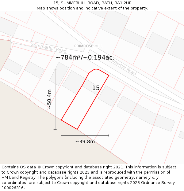 15, SUMMERHILL ROAD, BATH, BA1 2UP: Plot and title map