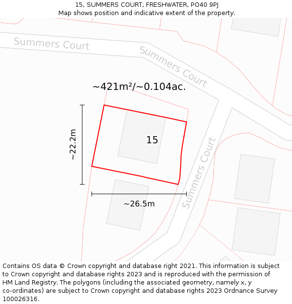 15, SUMMERS COURT, FRESHWATER, PO40 9PJ: Plot and title map