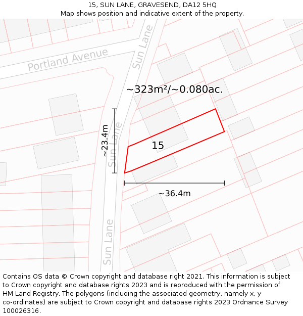 15, SUN LANE, GRAVESEND, DA12 5HQ: Plot and title map