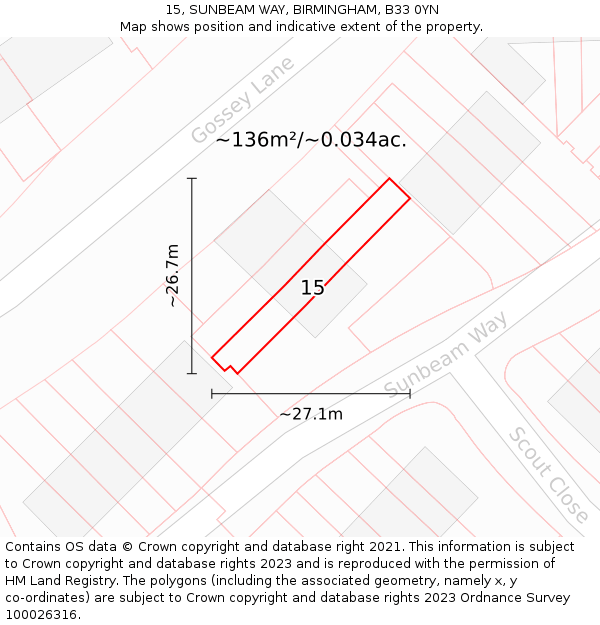 15, SUNBEAM WAY, BIRMINGHAM, B33 0YN: Plot and title map