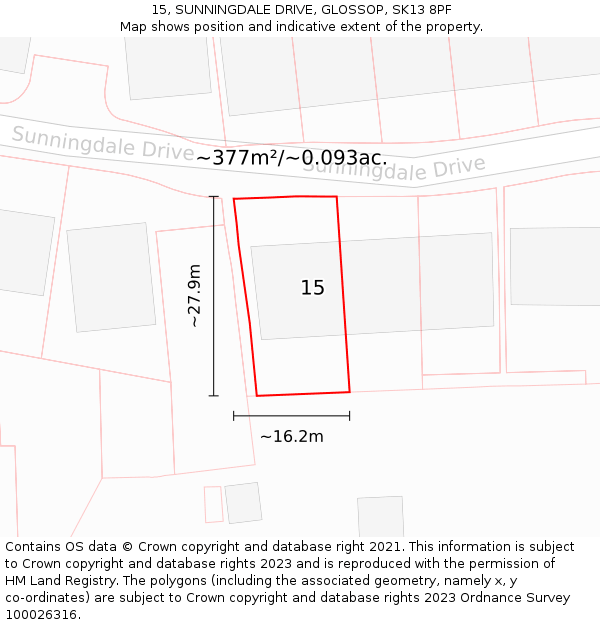 15, SUNNINGDALE DRIVE, GLOSSOP, SK13 8PF: Plot and title map