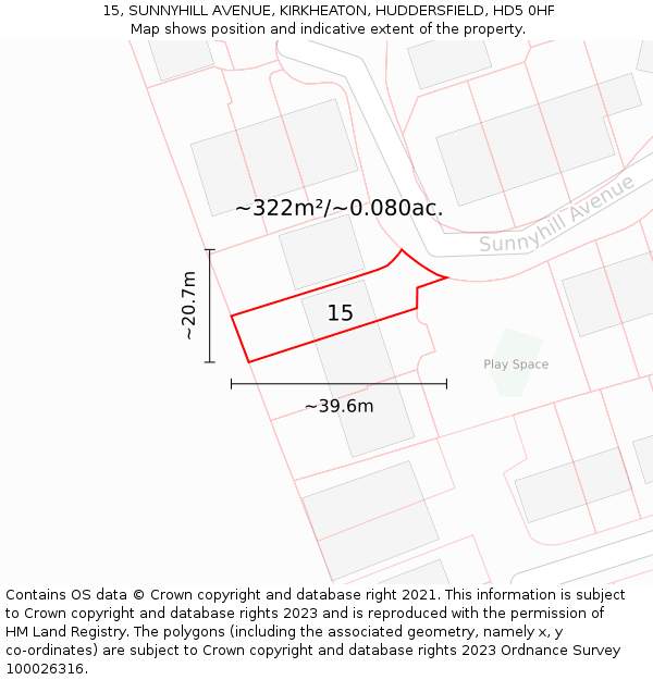 15, SUNNYHILL AVENUE, KIRKHEATON, HUDDERSFIELD, HD5 0HF: Plot and title map