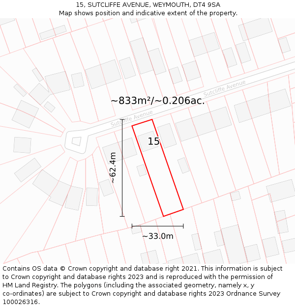 15, SUTCLIFFE AVENUE, WEYMOUTH, DT4 9SA: Plot and title map