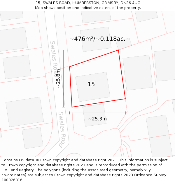 15, SWALES ROAD, HUMBERSTON, GRIMSBY, DN36 4UG: Plot and title map