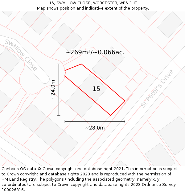 15, SWALLOW CLOSE, WORCESTER, WR5 3HE: Plot and title map
