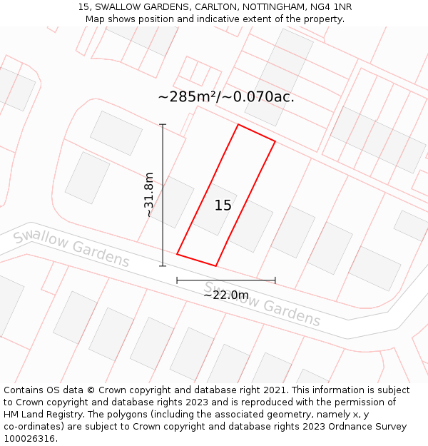 15, SWALLOW GARDENS, CARLTON, NOTTINGHAM, NG4 1NR: Plot and title map