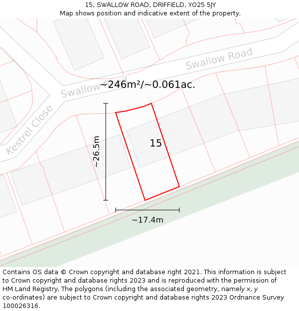 15, SWALLOW ROAD, DRIFFIELD, YO25 5JY: Plot and title map