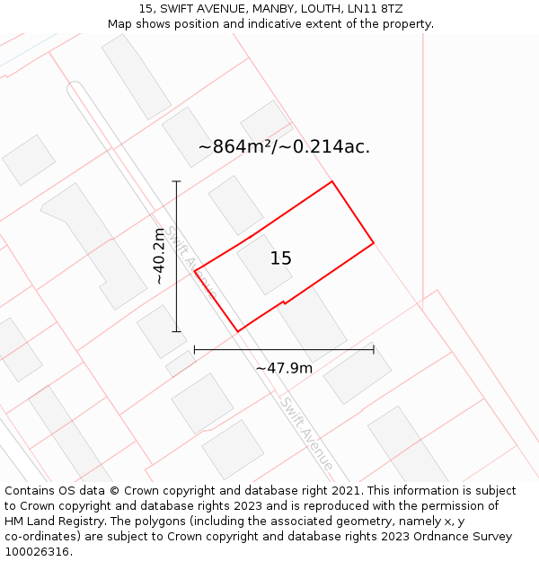 15, SWIFT AVENUE, MANBY, LOUTH, LN11 8TZ: Plot and title map