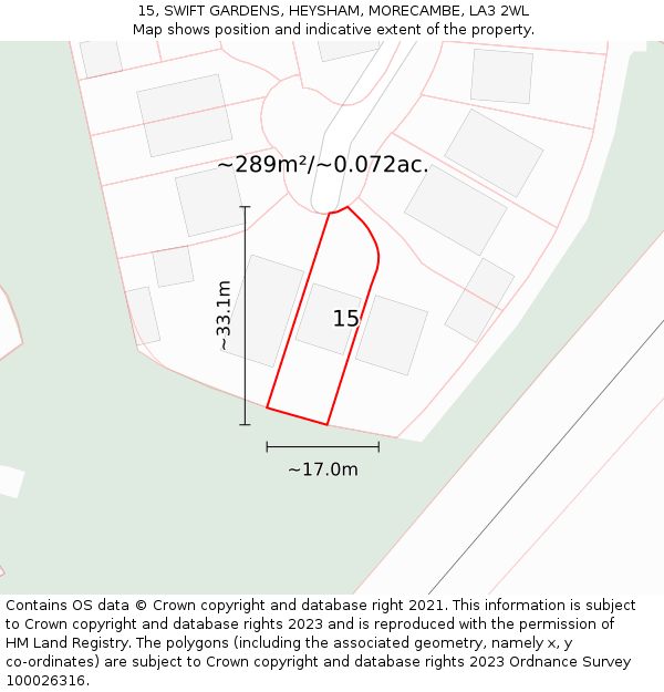 15, SWIFT GARDENS, HEYSHAM, MORECAMBE, LA3 2WL: Plot and title map
