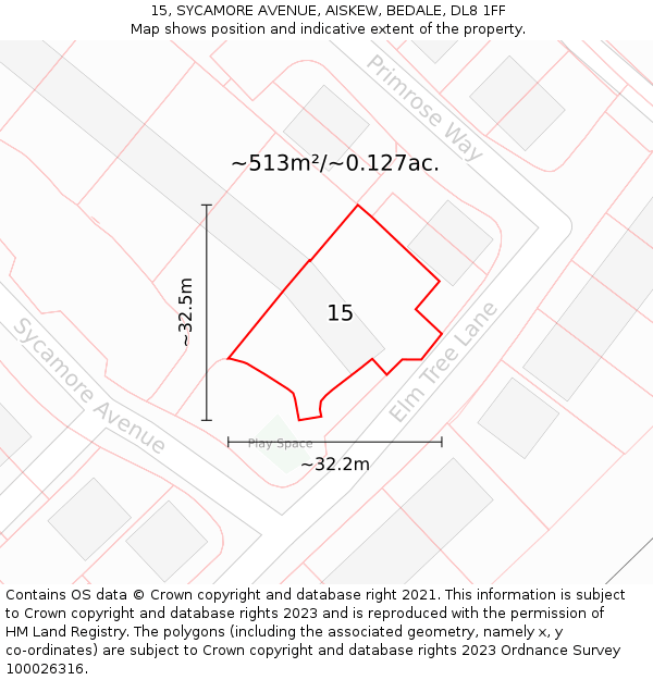 15, SYCAMORE AVENUE, AISKEW, BEDALE, DL8 1FF: Plot and title map