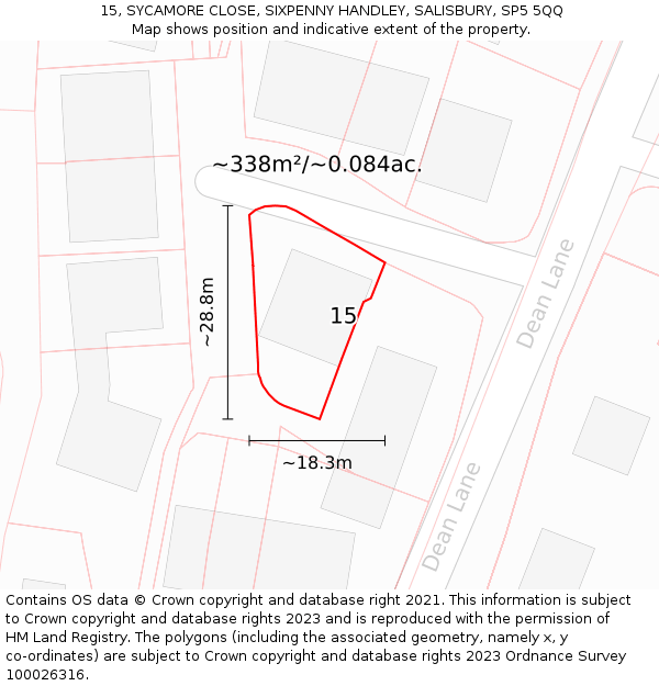 15, SYCAMORE CLOSE, SIXPENNY HANDLEY, SALISBURY, SP5 5QQ: Plot and title map