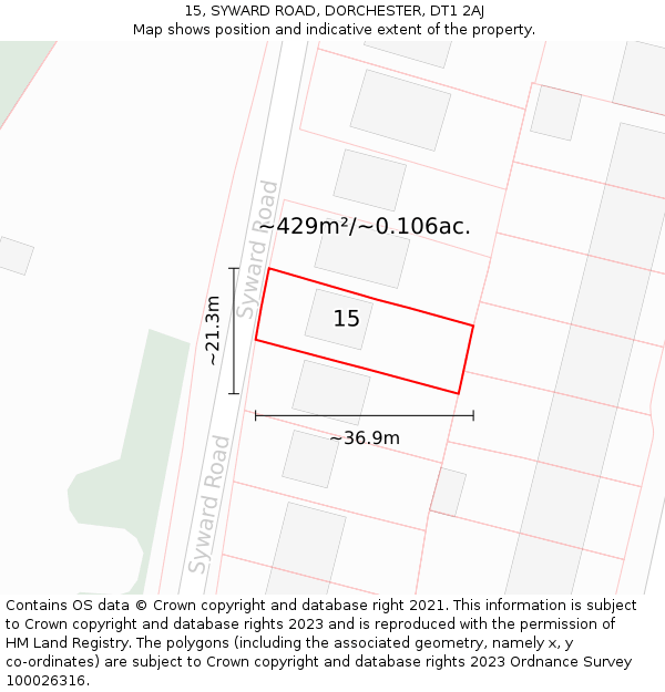 15, SYWARD ROAD, DORCHESTER, DT1 2AJ: Plot and title map