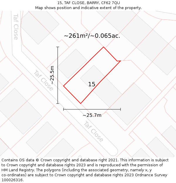 15, TAF CLOSE, BARRY, CF62 7QU: Plot and title map