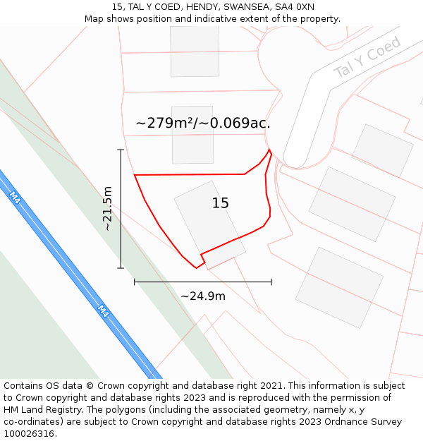 15, TAL Y COED, HENDY, SWANSEA, SA4 0XN: Plot and title map