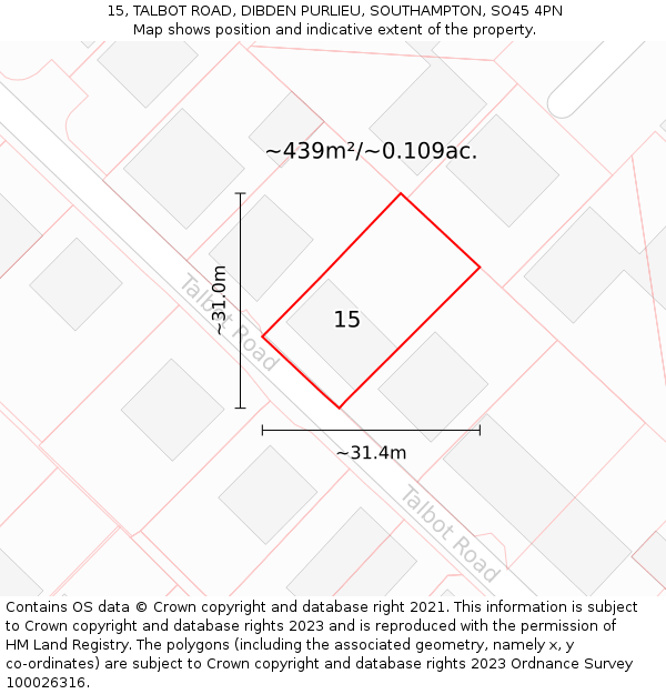 15, TALBOT ROAD, DIBDEN PURLIEU, SOUTHAMPTON, SO45 4PN: Plot and title map