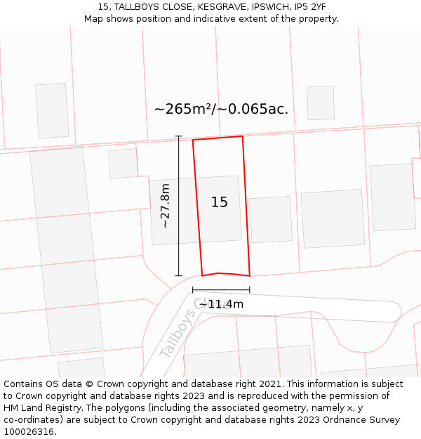 15, TALLBOYS CLOSE, KESGRAVE, IPSWICH, IP5 2YF: Plot and title map