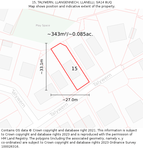 15, TALYWERN, LLANGENNECH, LLANELLI, SA14 8UQ: Plot and title map